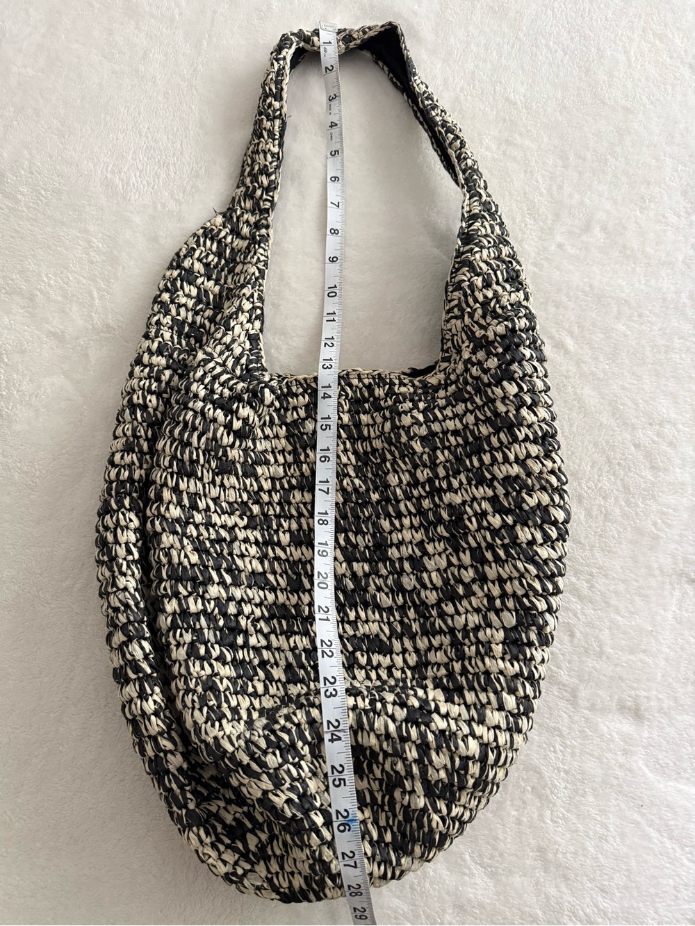 Banana Republic Black & Cream Woven Raffia Shoulder Bag